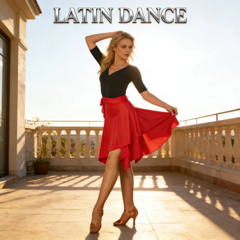 

Юбка-накидка для латиноамериканских танцев для взрослых с асимметричным подолом и шарфом на бедрах для тренировок и выступлений