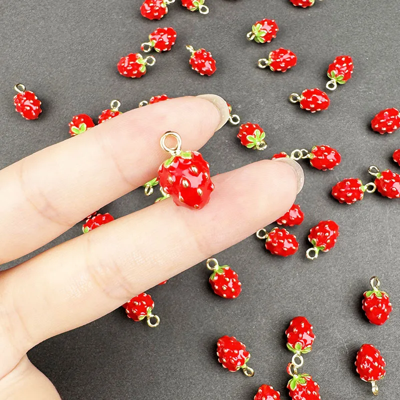 10Pcs Metal Plating Imitation Fruit Pendants Strawberry Charms for Jewelry Making DIY Earrings Bracelet Findings