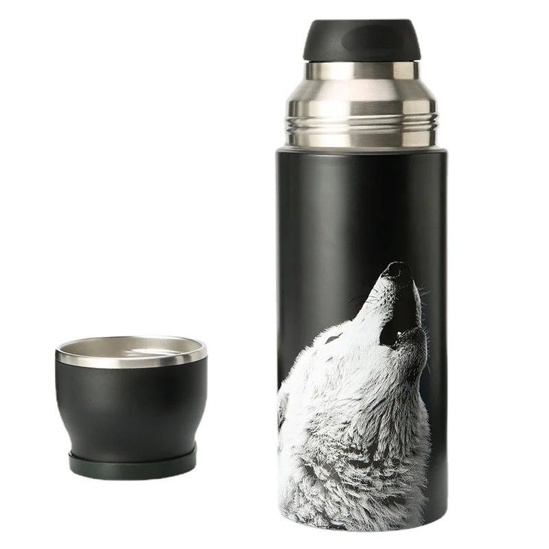 Outdoor Sports Bottle Thermos Cup With Handle Double Layer 316 Stainless Seel Pixel Animal 3D Tea Water Vacuum Flask