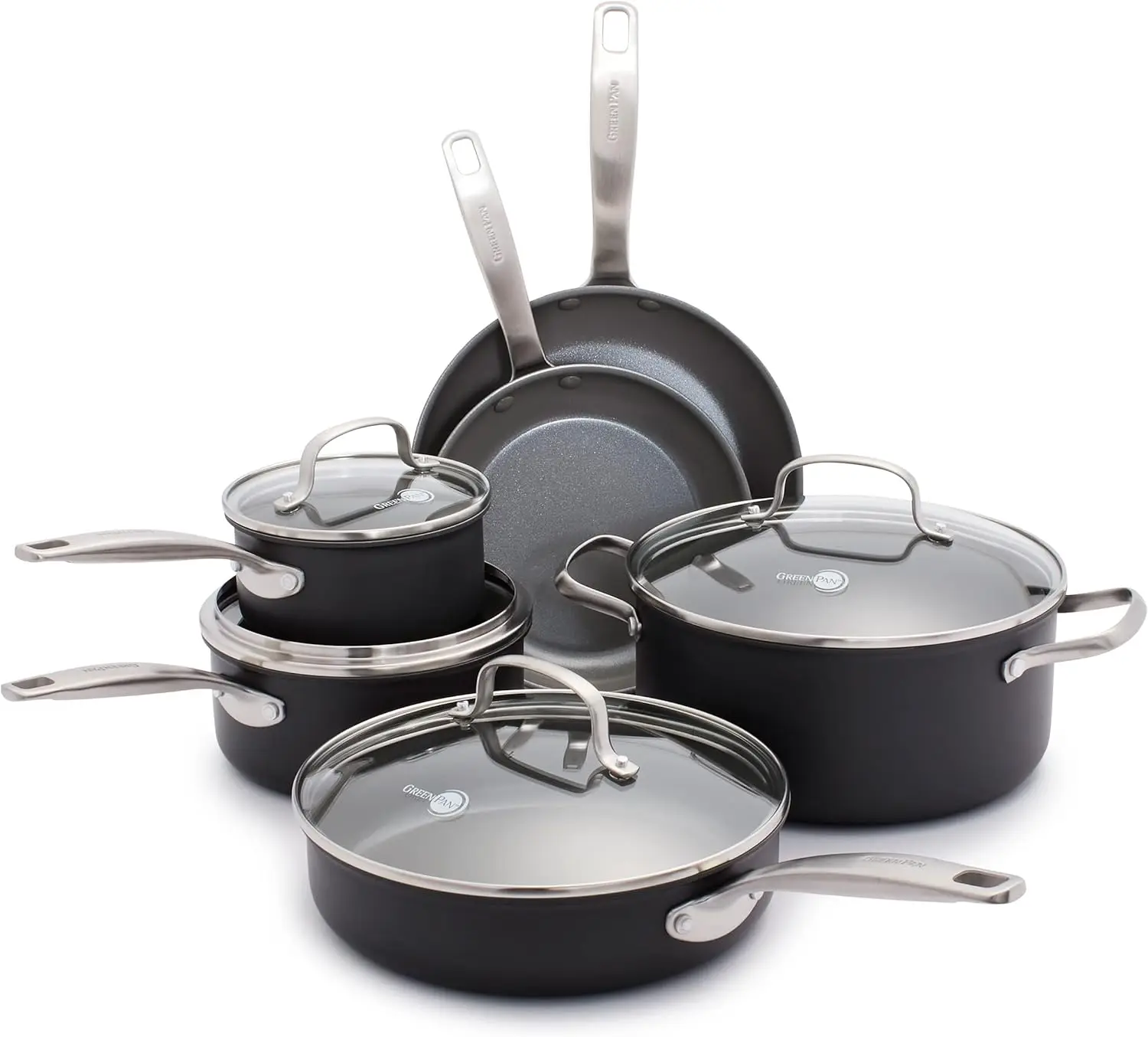 Chatham Hard Anodized Healthy Ceramic Nonstick 10 Piece Cookware Pots and Pans Set, Frying Pan Skillets