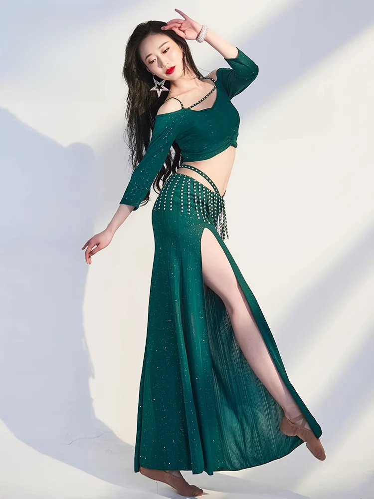 Conjunto de traje de danza del vientre para mujer, traje de actuación de danza Oriental para otoño e invierno