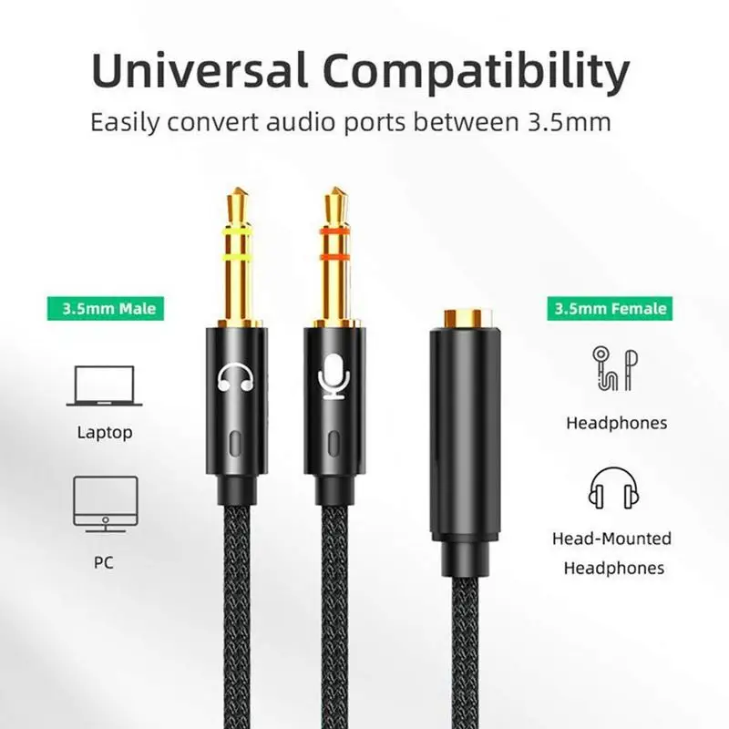 Vention-Headphone Splitter e adaptador de fone de ouvido, áudio, 3,5mm, fêmea para 2 Jack Masculino, 3,5 Mic, Y Splitter, fone de ouvido para PC, cabo auxiliar
