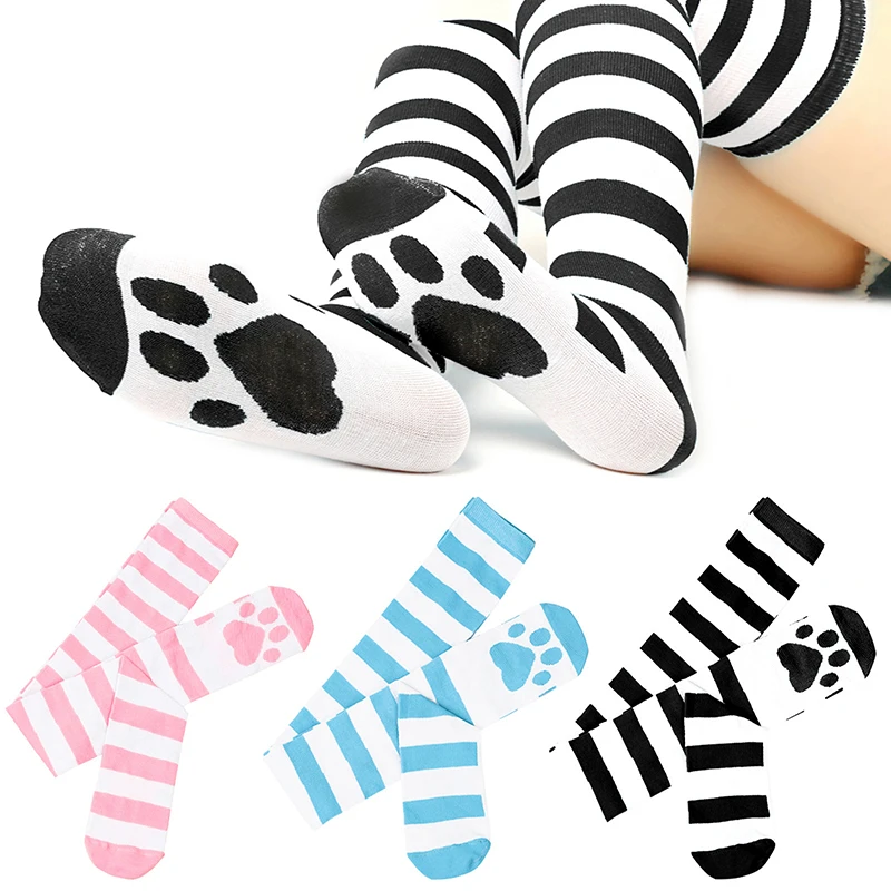 Kitten Feet Cotton Socks Striped High Socks Women's Japanese Stockings