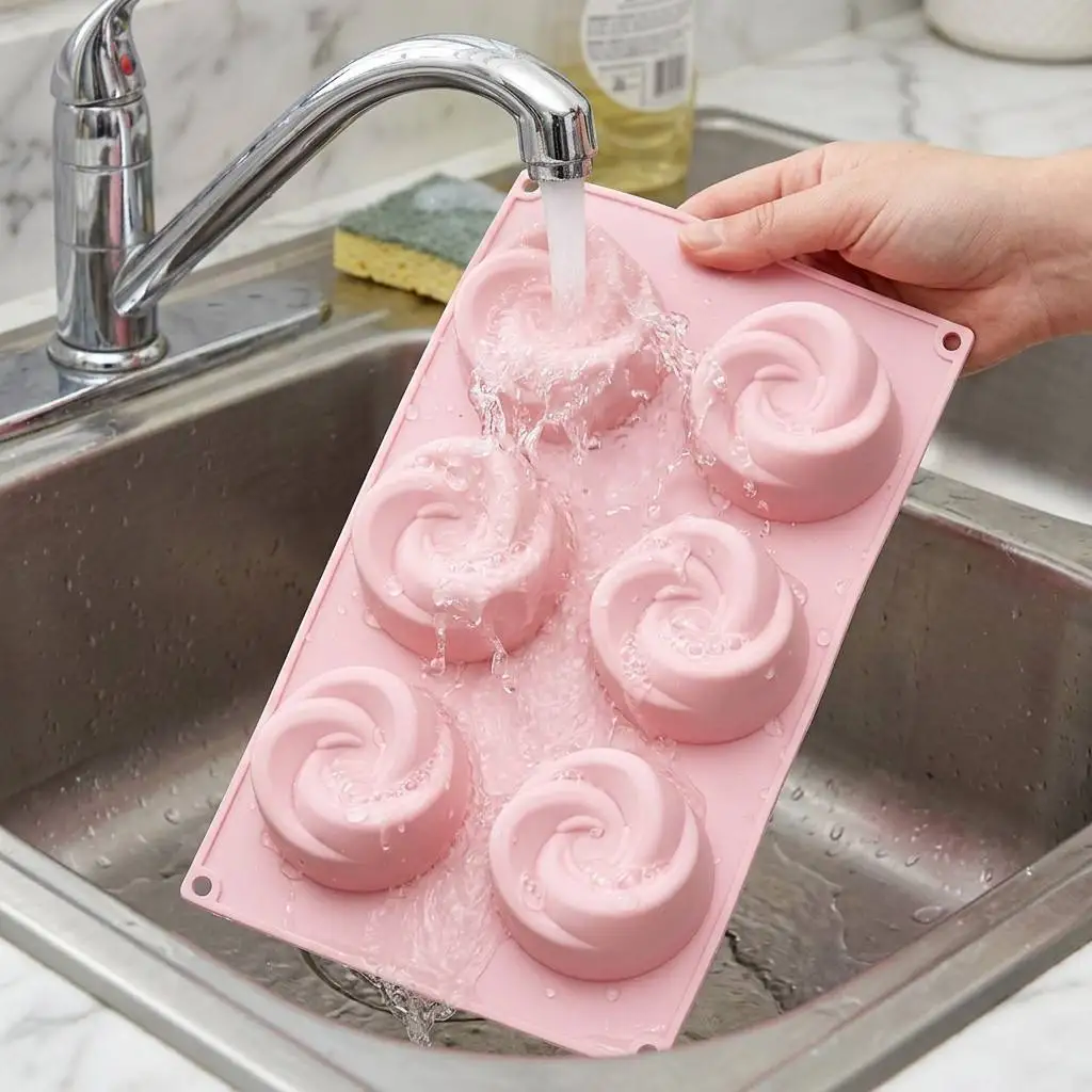 Food Grade 6-Cavity Rose Flower Silicone Mold BPA Free Non-stick Floral Baking Pan for Cakes Jelly Pudding Handmade Soap Moulds view 4