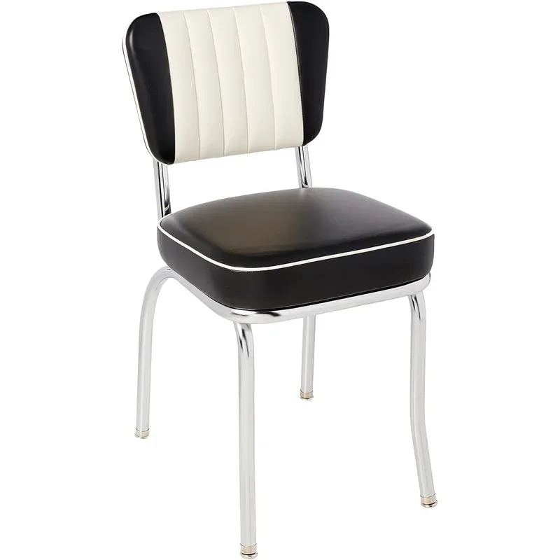 Seating Two Tone Channel Back Retro Diner Chair with 2 Box Seat Black White 18