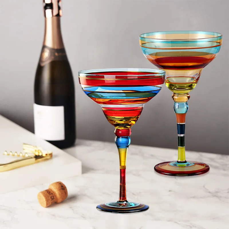 270ml Creative Margarita Wine Glasses Handmade Colorful Cocktail Glass Goblet Cup Lead-free Home Bar Wedding Party Drinkware Cup