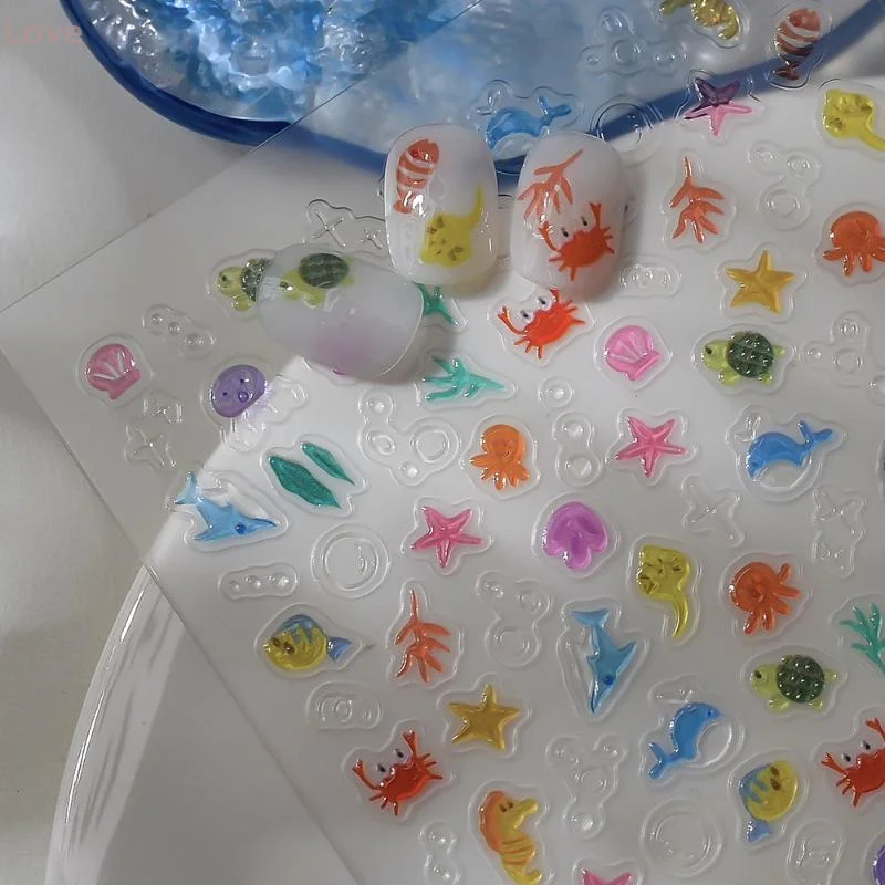 [L & P] الكرتون المحيط شاطئ المحيط مسمار الفن ملصقات قذيفة نجم البحر المشابك محارة نجوم مانيكير الشارات الديكور الصيف مسمار سحر