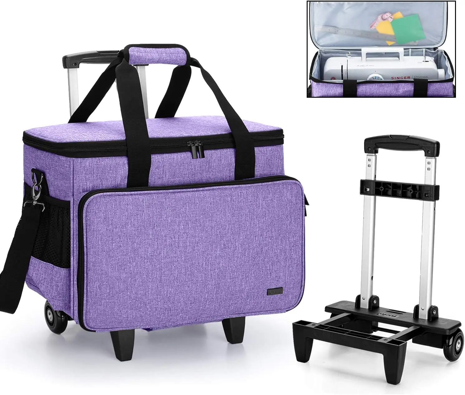 

Upgraded Rolling Sewing Machine Carrying Case with Detachable Trolley and Thickened Legs, Purple