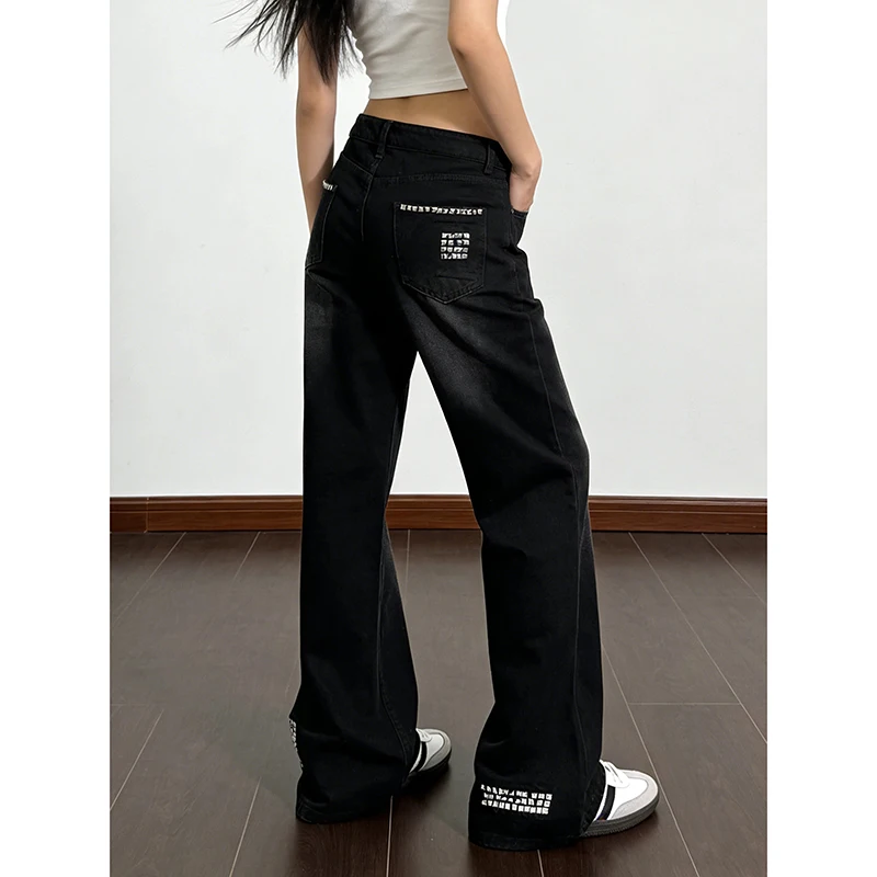 ZHIZOU Women Black Gothic Y2k Jeans Vintage 2000s Harajuku Jean Pants American Style Baggy Denim Trousers Alternative Clothes