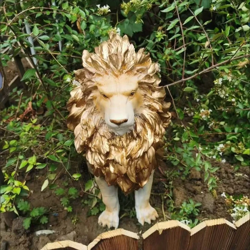 52cm Large Scale Landing Modern Golden Lion Resin Statue Home Living Room Decoration Art Sculpture Indoor Luxury Model Ornaments