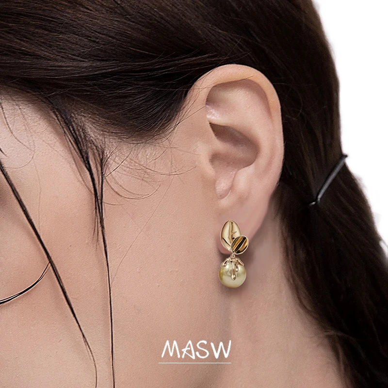 MASW Original Design Vintage Temperament Brown Stone Simulated Pearl Drop Earrings For Women Female Gift Trendy Jewelry Hot Sale