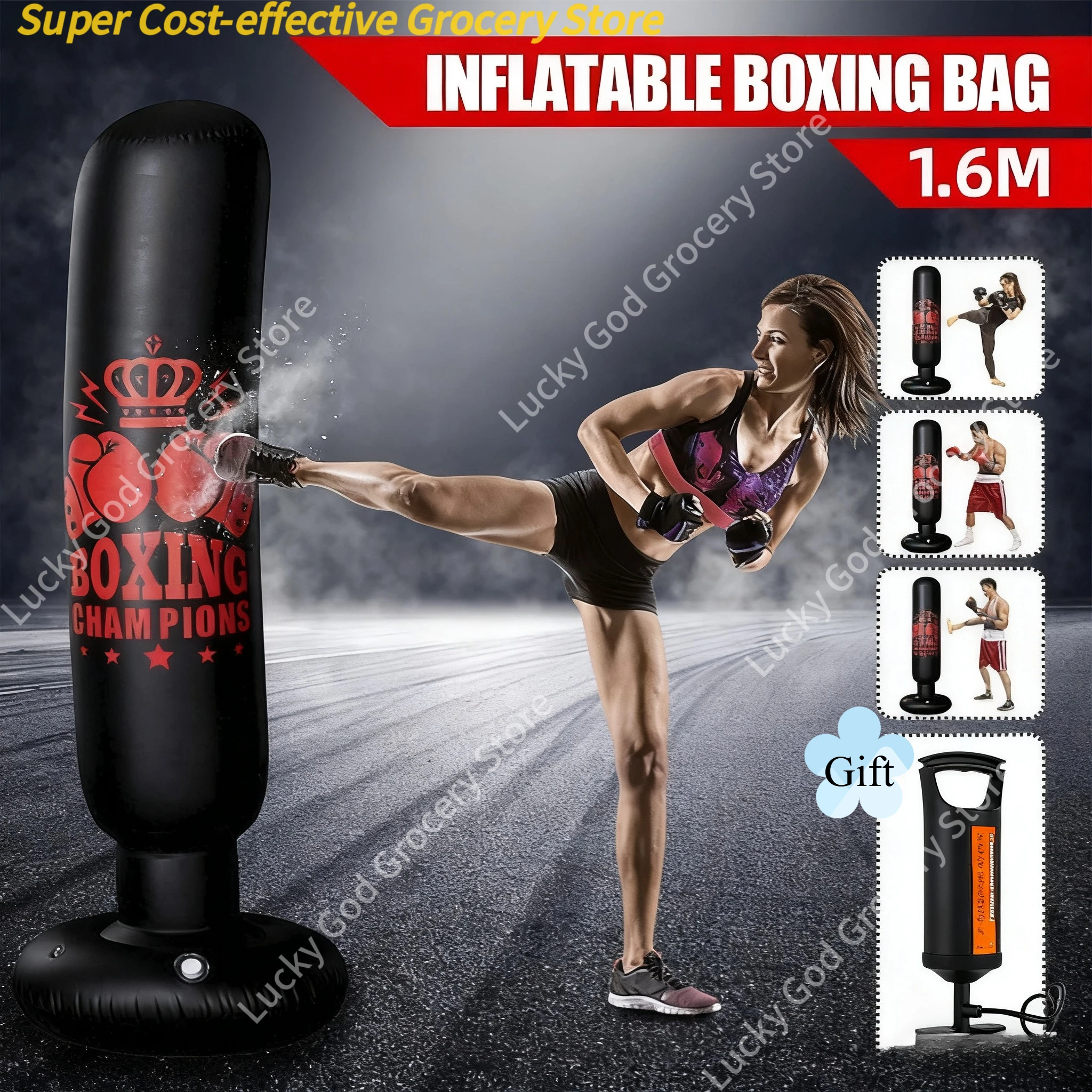 Colonne de boxe gonflable en PVC, sac de sport, Fitness, poinçon, jouet d'entraînement, gobelet, sac de boxe, articles de sport, pompe à air gratuite