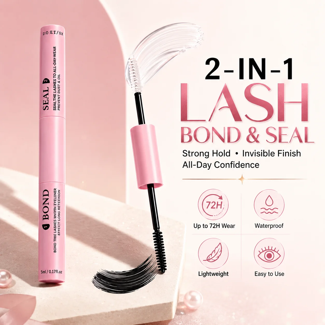 Waterproof 2 in 1 Lash Bond and Seal Glue Strong Hold Cluster Lashes Adhesive Long Lasting DIY False Eyelash Extension Makeup To