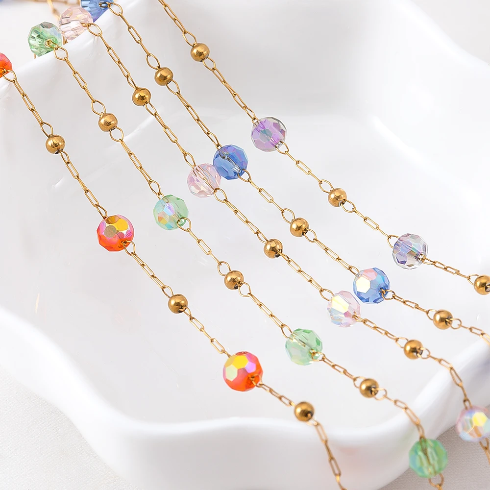 0.5 متر 1 متر الفولاذ المقاوم للصدأ الزجاج الملون مطرز سلسلة ل عقد دي اي واي سوار صنع المجوهرات الملحقات #6