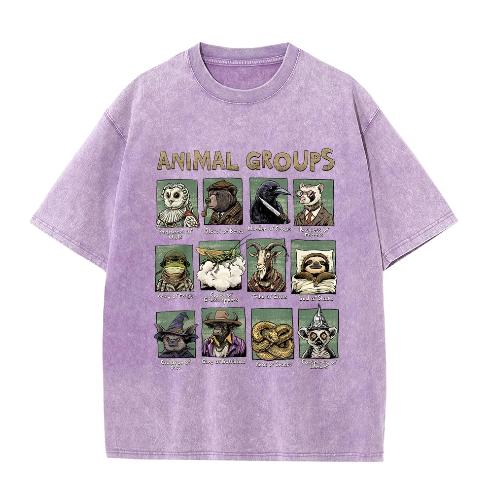Animal Groups Unveiled Educational Wildlife Design T-Shirt Y2k Man Printed Shirt Oversize T-Shirts Women Casual T Pet Owner