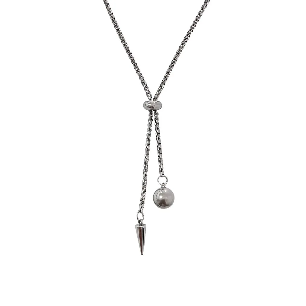 قلادة Lsy للنساء، سلسلة سترة تي شيرت بسيطة، إكسسوار غير يتلاشى، شكل دائري، الأكثر مبيعًا، مجوهرات قابلة للتعديل للرجال، كرة مخروطية منزلقة