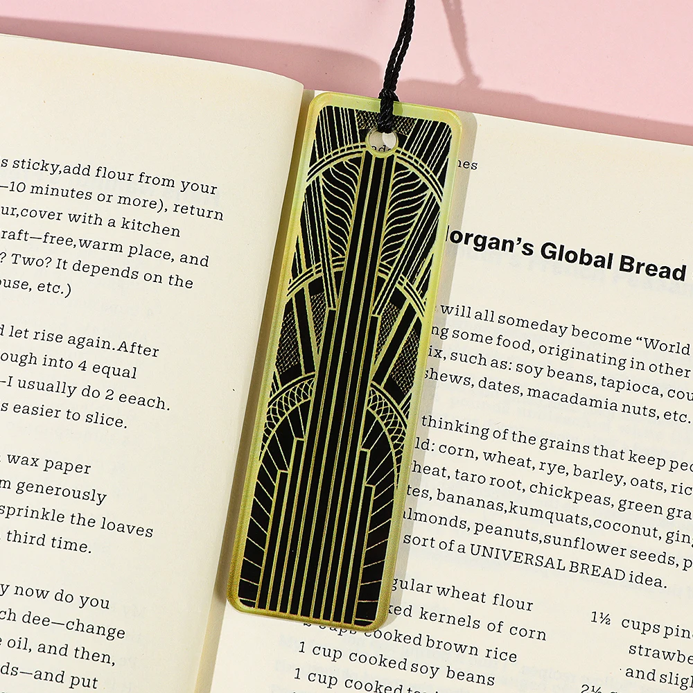 Vintage Art Deco Acrylic Bookmark with Tassel, Geometric Black Gold Page Marker, Luxury Reading Gift for Women Book Lovers - view 2