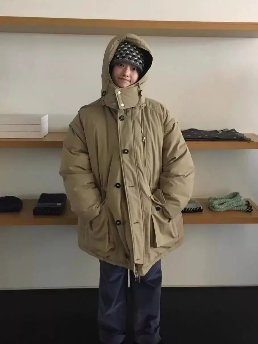 Al aire libre Casual Du down Jaet de longitud media extraíble Sve Abrigo con capucha Cálido Sli Señoras Faion Ropa de abrigo de invierno