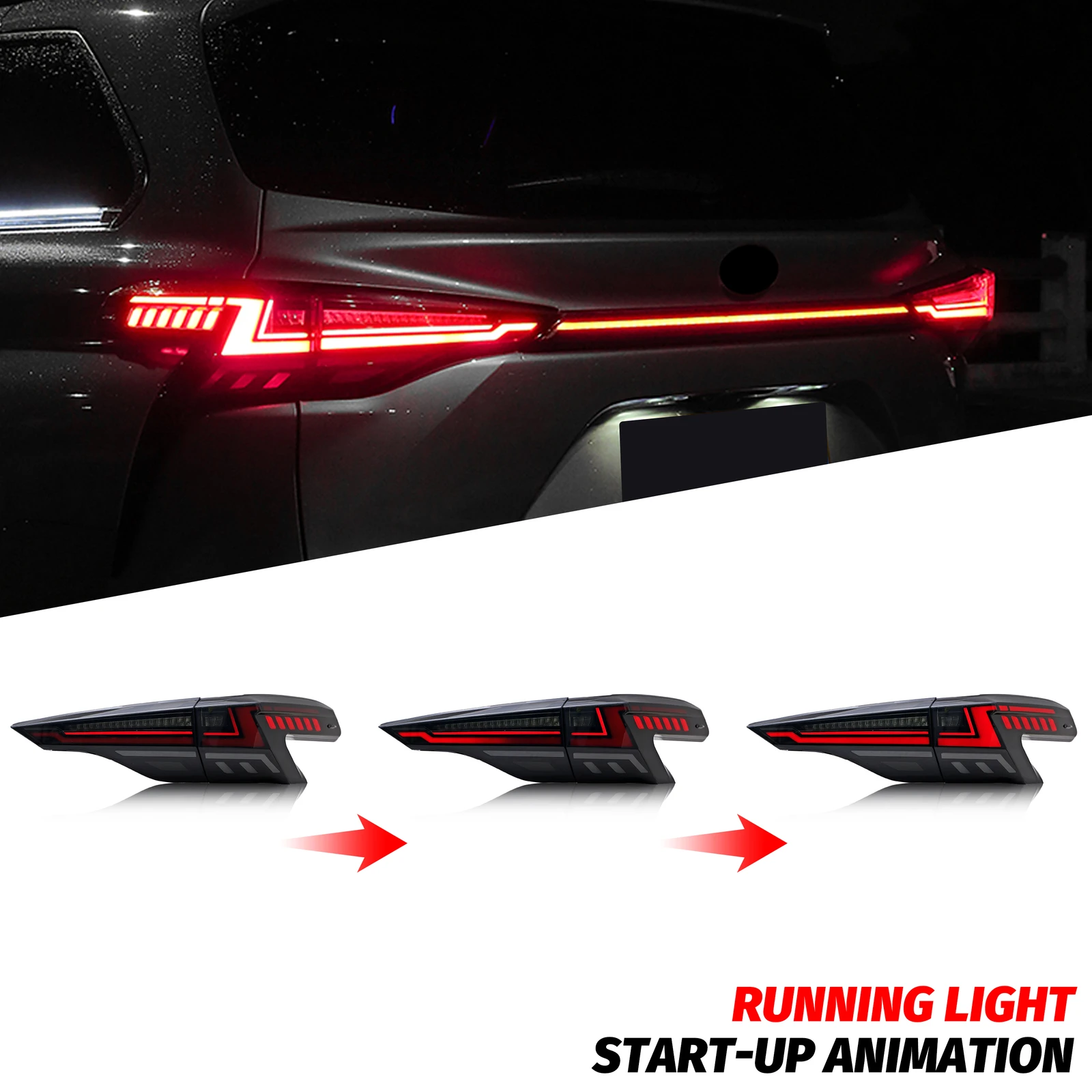 LED Tail Lights Assembly for Toyota Sienna 2020-2026 Sequential Blinker Dynamic Animation Black Rear Lamps With Middle Lamp