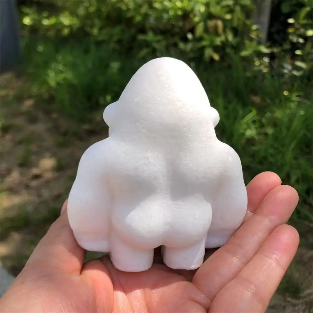 Natural White Marble Jade Chimpanzee Animal Statue Carving Energy Healing Polished Mineral Home Decor Ornament Figurine