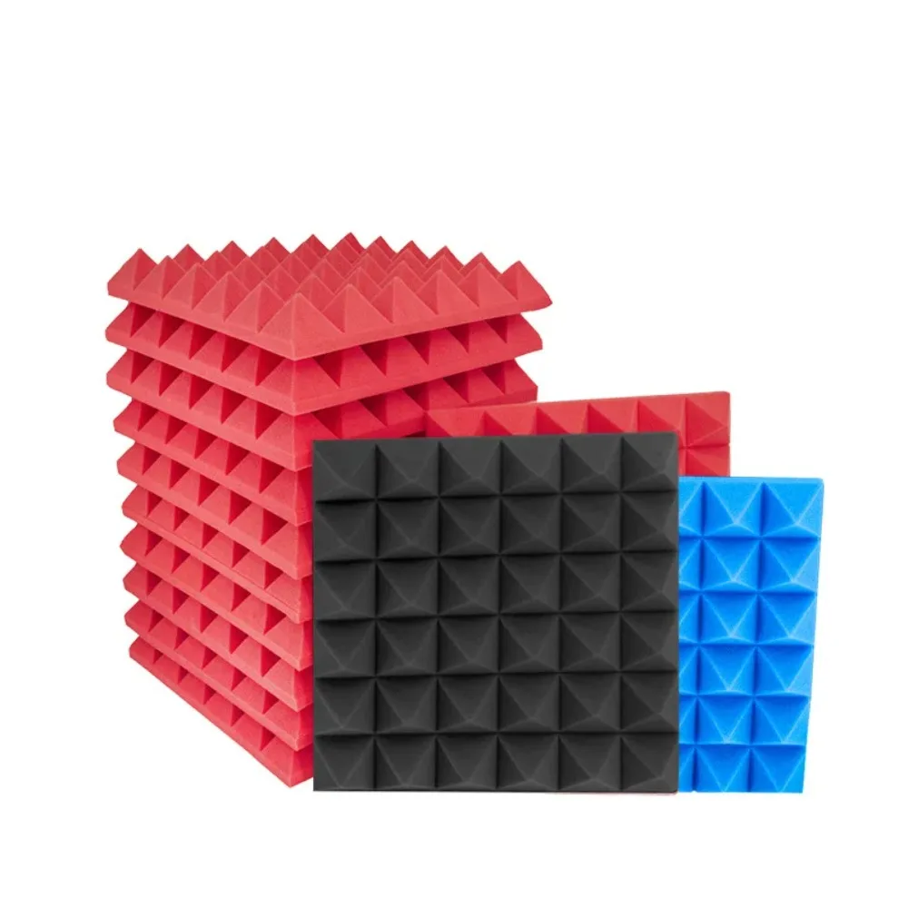 30x30x5cm 12Pcs High Density Fire Resistant Acoustic Panels Pyramid Soundproof Foam for Walls Studio Home Theater No Adhesive