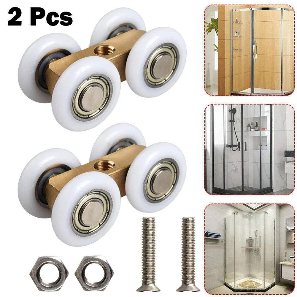 Door Hardware Roller Bathroom 4.4cmx2.2cm Adjustable Copper Four-wheel Hanging Glass Pulley No Rust Slide Door USEFUL