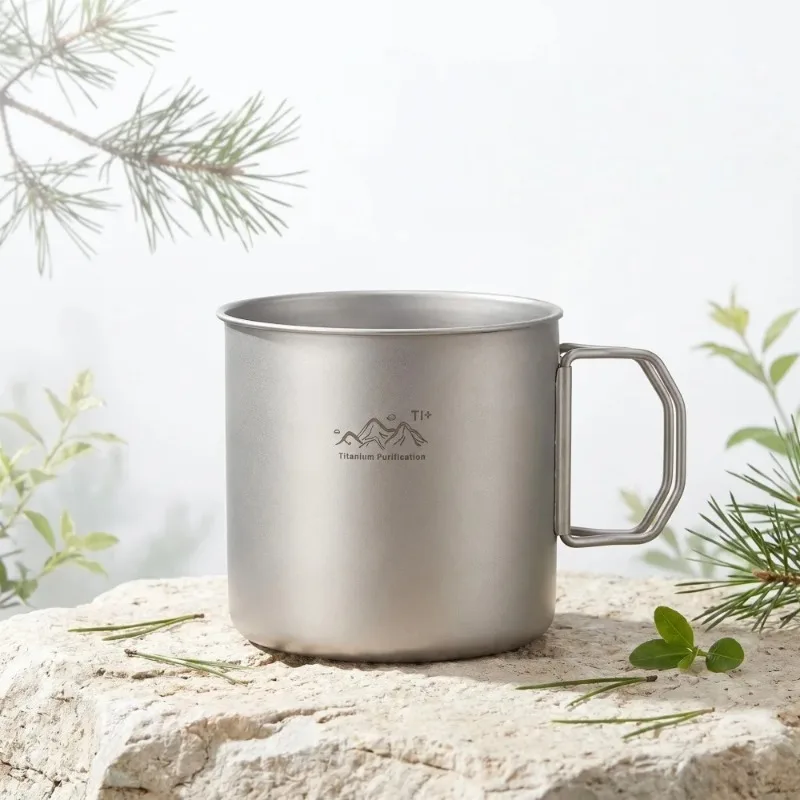 Ultra Light Titanium Cup Portable Camping Cup with Foldable Handle Four Sizes Available for Home Outdoor Camping Car Travel Use