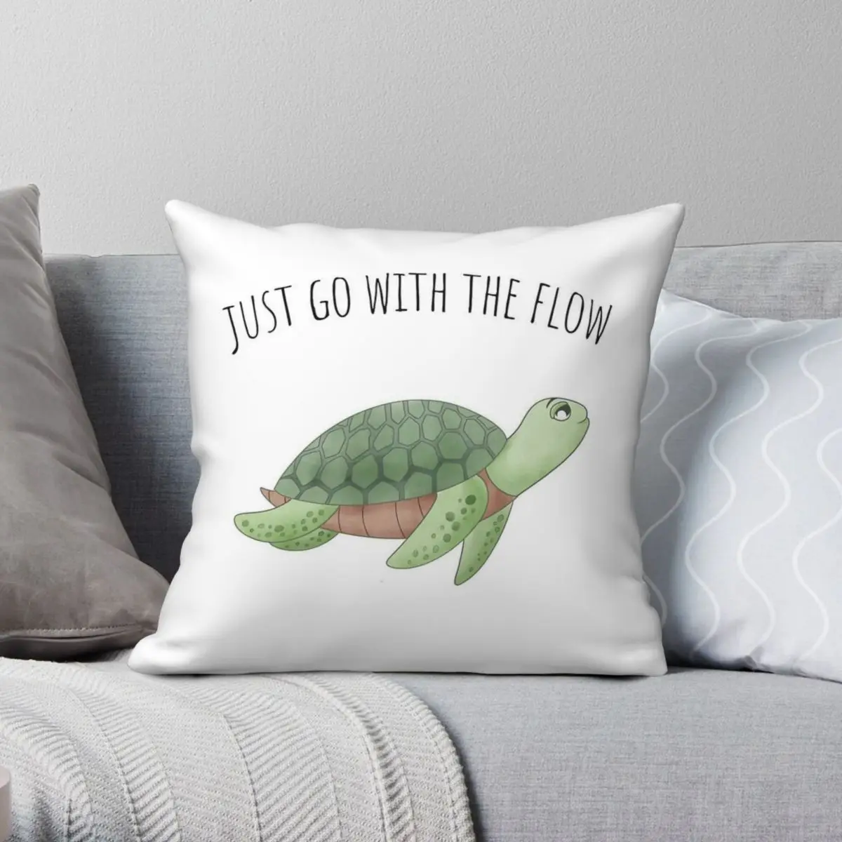 Turtle Go With The Flow Square Pillowcase Polyester Linen Velvet Creative Zip Decor Sofa Seater Cushion Cover Wholesale