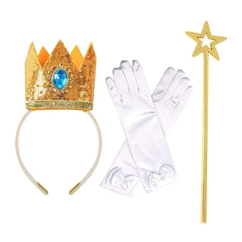 39BB Princess เครื่องแต่งกายอุปกรณ์เสริมถุงมือต่างหูเจ้าหญิงสายคาดศีรษะ Princess Crown อุปกรณ์เสริมสำหรับปาร์ตี้คอสเพลย์