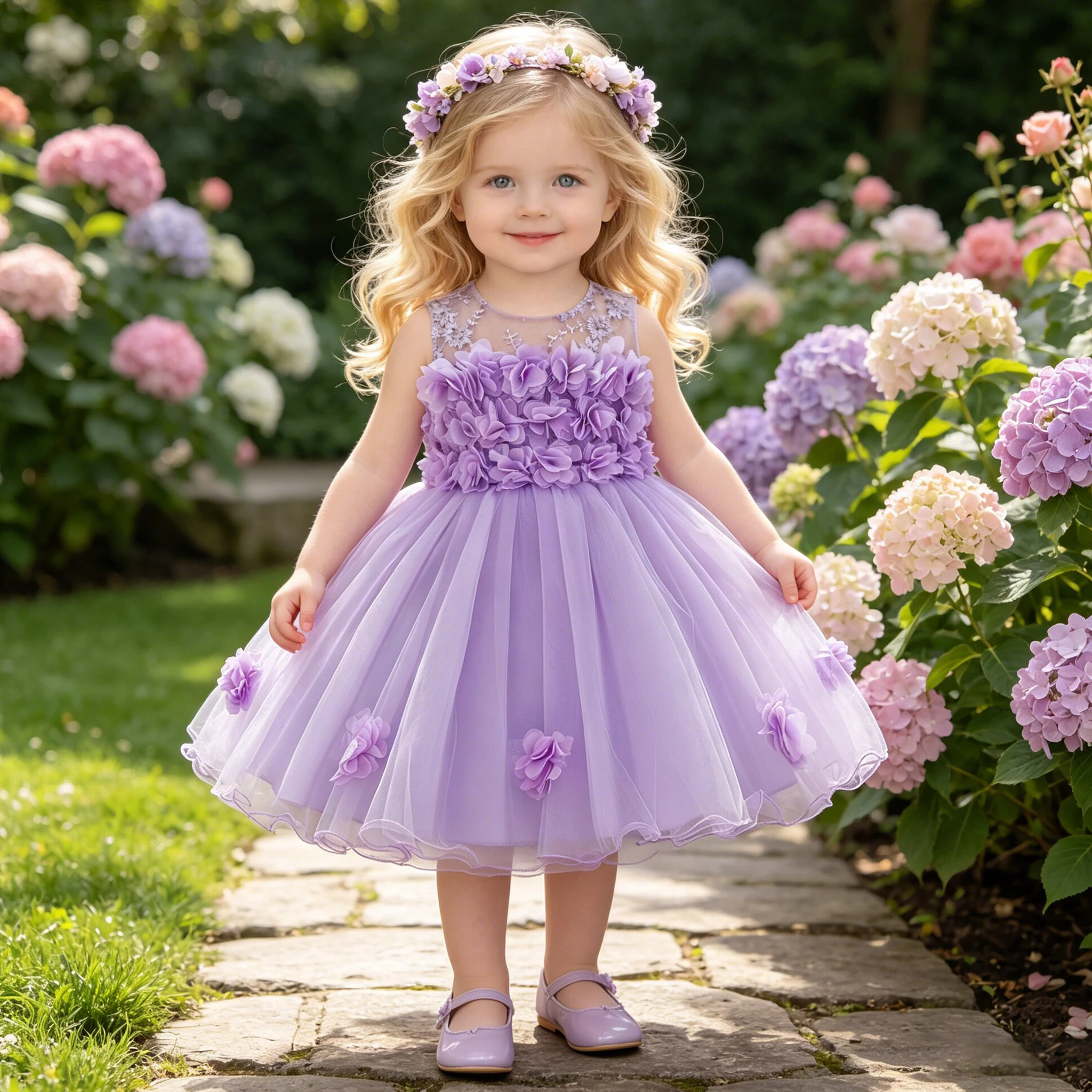 Toddler Baptism Party Dress For Baby Girl Tulle Flower 1st Birthday Princess Girls Dress White Wedding Infant Princess Prom Gown