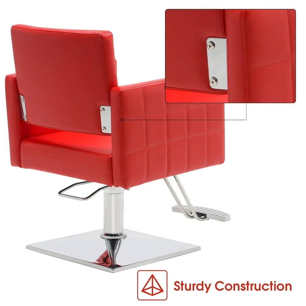 Chaise de salon de coiffure classique pour coiffeur chaise de barbier hydraulique équipement de spa de beauté 8821 (rouge)