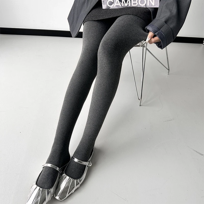 2024 Trendy Minimalist Gray Leggings Autumn and Winter High Waist Worn Outside Pantyhose Micro-pressure Thin Leggings Women