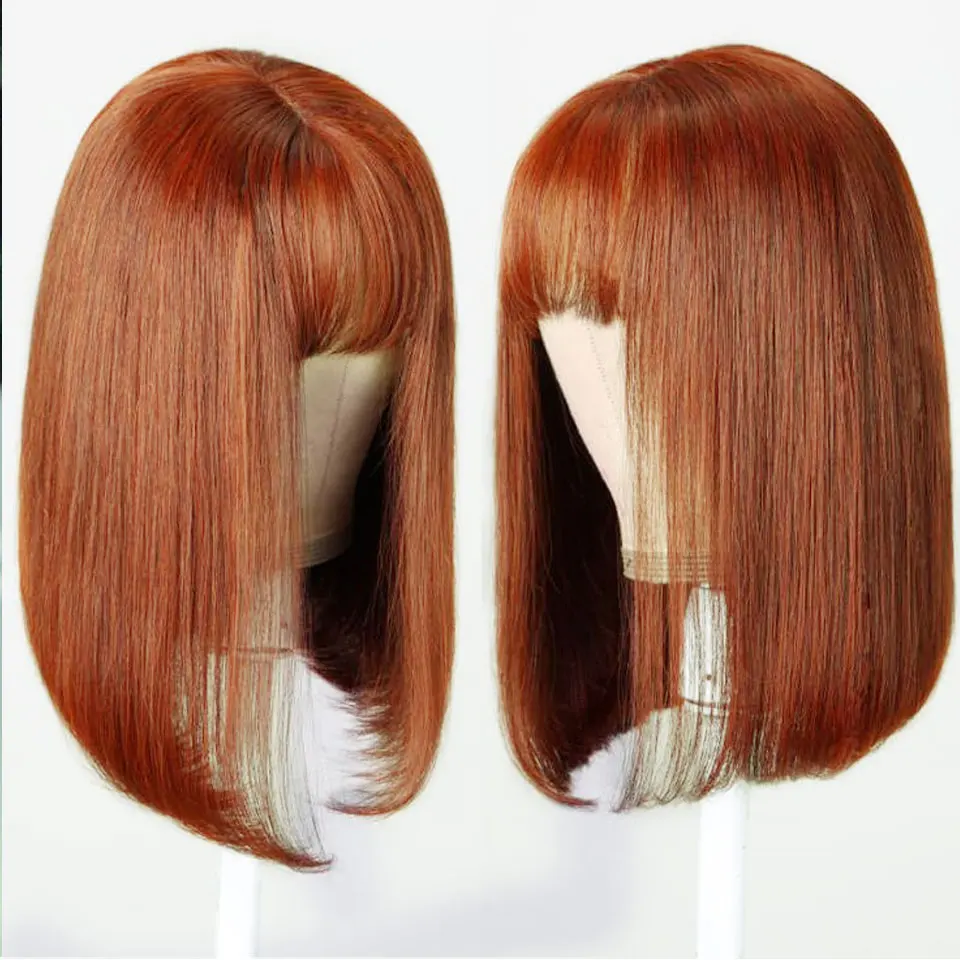 180d leimlose blonde Ingwer Orange gerade Echthaar Perücken mit Pony Fransen volle Maschine braun brasilia nischen geraden Pony Perücken