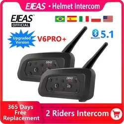 EJEAS Motorcycle Intercom V6 PRO+ Helmet 6 Riders 800m Communicator Waterproof V5.1 Music Player Interphone Bluetooth Headset
