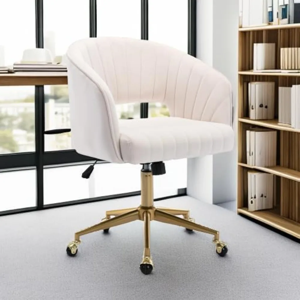 

Home Office Chair, Swivel Velvet Office Chair, Upholstered Modern Tufted Chair with Gold Base