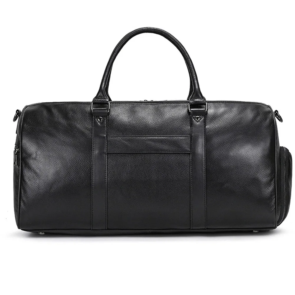 Bolso de viaje de piel auténtica para hombre, bolsa de viaje con asa, color negro, tamaño grande: 55x27x28cm