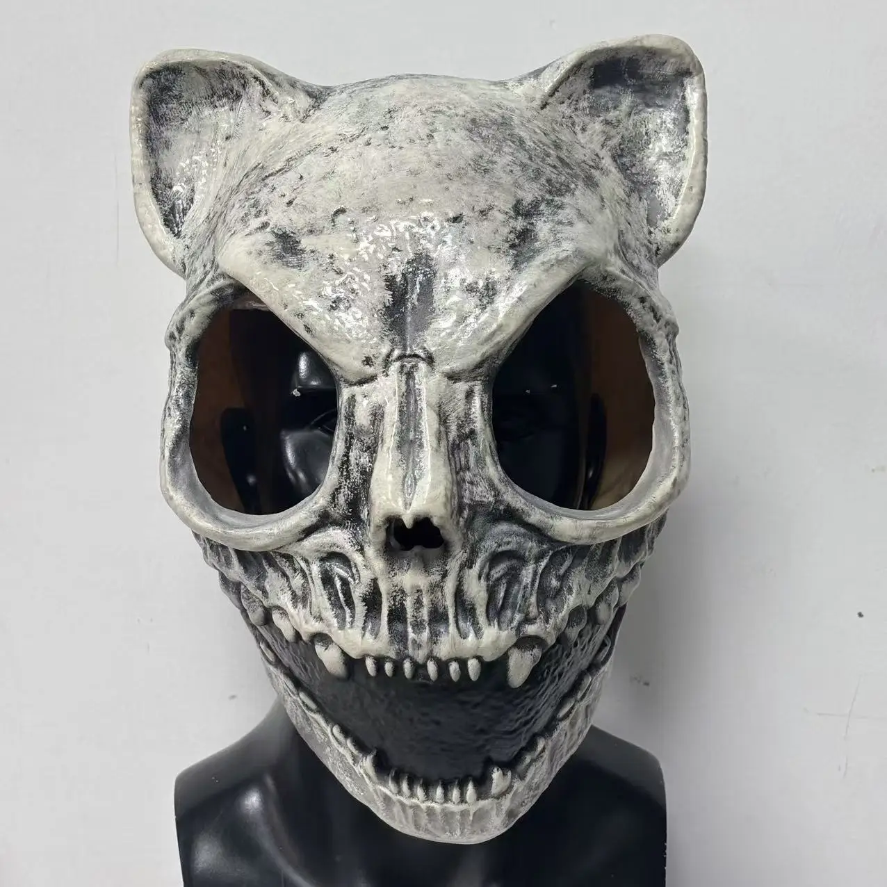 Realistische Katzenschädel-Maske Gruselige Tiermaske Horror-Cosplay-Kostüm-Requisite für Halloween-Party Maskerade – Detail 4