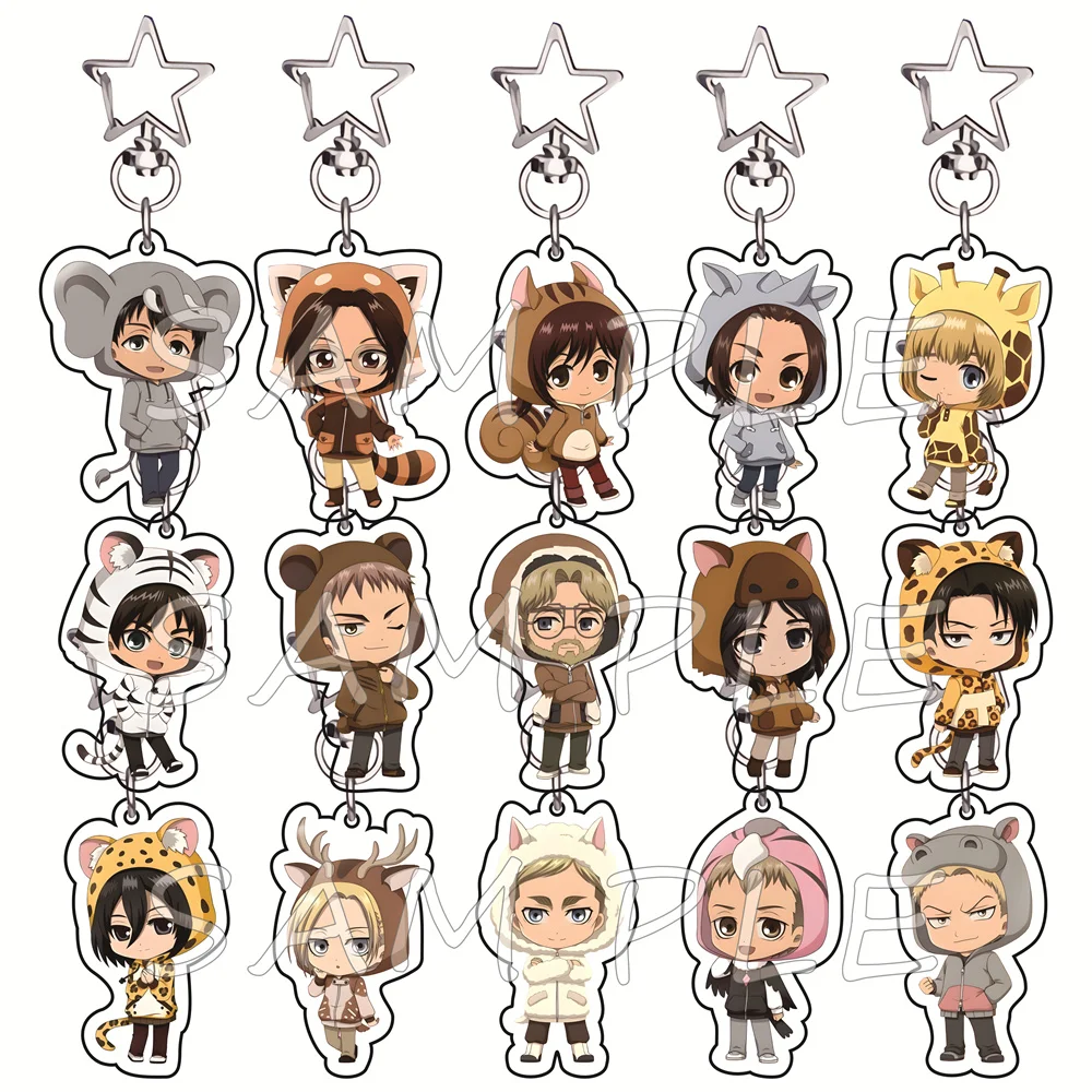 Llaveros de acrílico de 6 cm de Attack on Titan, con diseño de capucha de animal, bonitos, de anime y manga, colgantes para bolso, llavero para coche, regalo coleccionable para otaku
