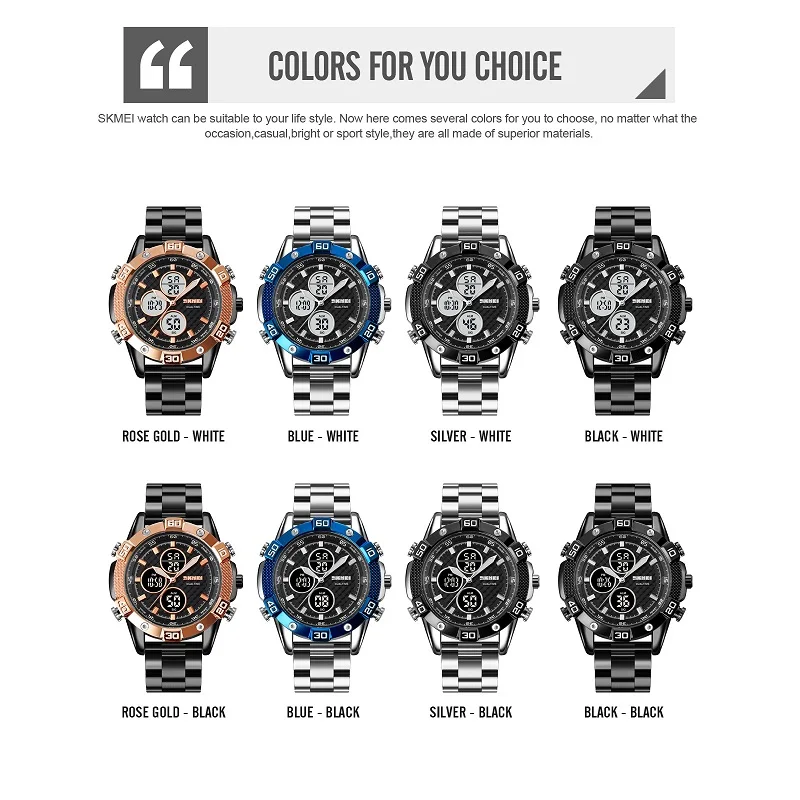 Часы наручные SKMEI Мужские кварцевые, модные роскошные спортивные деловые, с хронографом, из нержавеющей стали