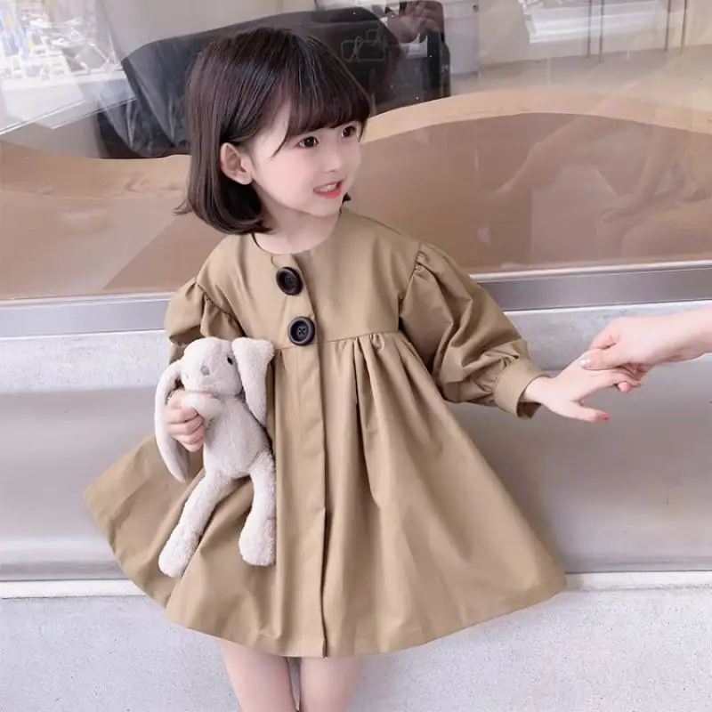 Women\'s Baby Long-sleeved Dress 2023 Spring and Fall New Children\'s Trench Coat Children\'s Trend Korean Spring and Fall Clothing