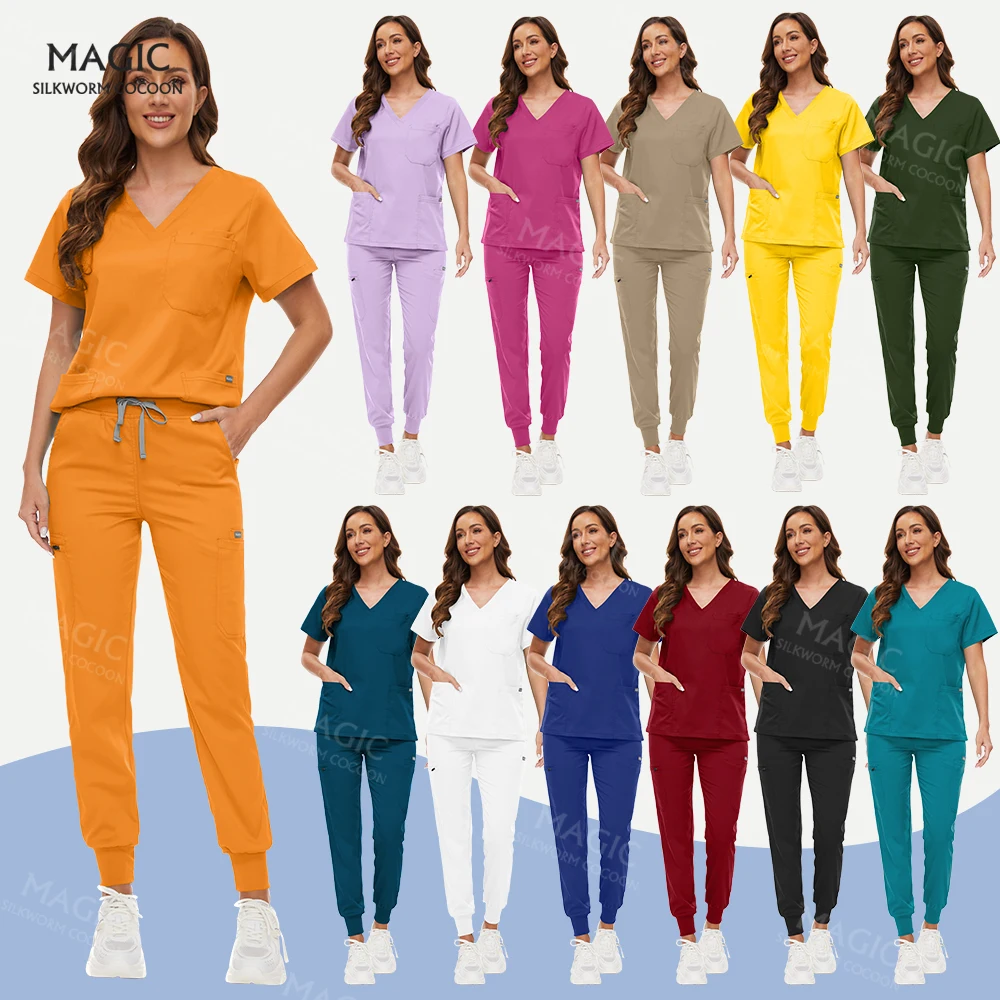 Multicolor Beauty Salon Uniforms Laboratory Workwear Scrubs Nurse Accessories Classic V-neck Jogger Suits Women Medical Uniforms