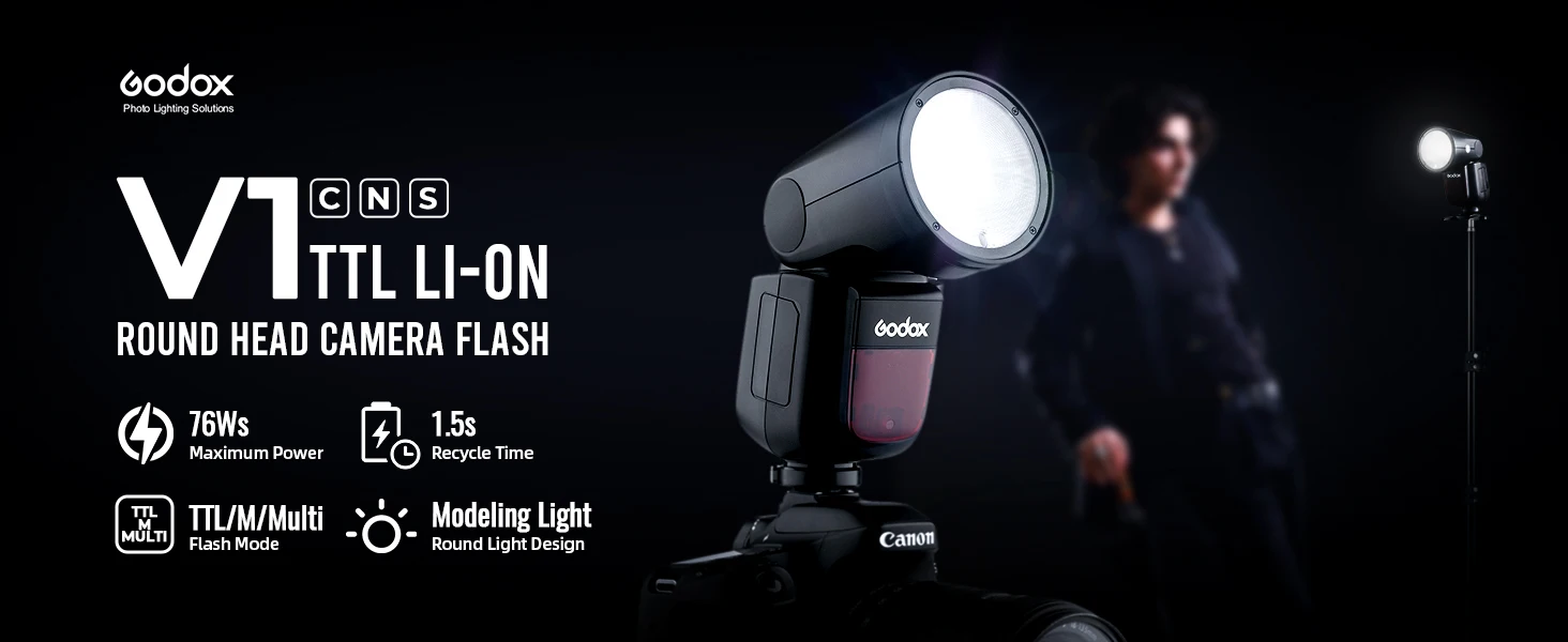 GODOX V1 Mid/V1/V1PRO/V100/V480/V860/V850 Serie Li-Ion Rundkopf-Speedlite TTL Drahtloser Kamera-Blitz Speedlight für C/N/S/F/O – Detail 3