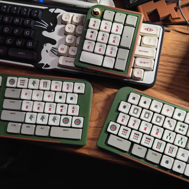 

LCK Mahjong Keycap Set Cross Low Profile Custom 50/64/142keys R3 PBT Green Chip Key Cap Keyboard Game Accessory Artisan Keycaps