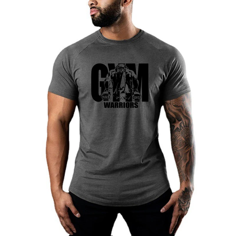 T-shirt casual a maniche corte traspiranti estive Allenamento in palestra Camicie sportive da corsa per muscoli Abbigliamento da fitness per bodybuilding da uomo in cotone