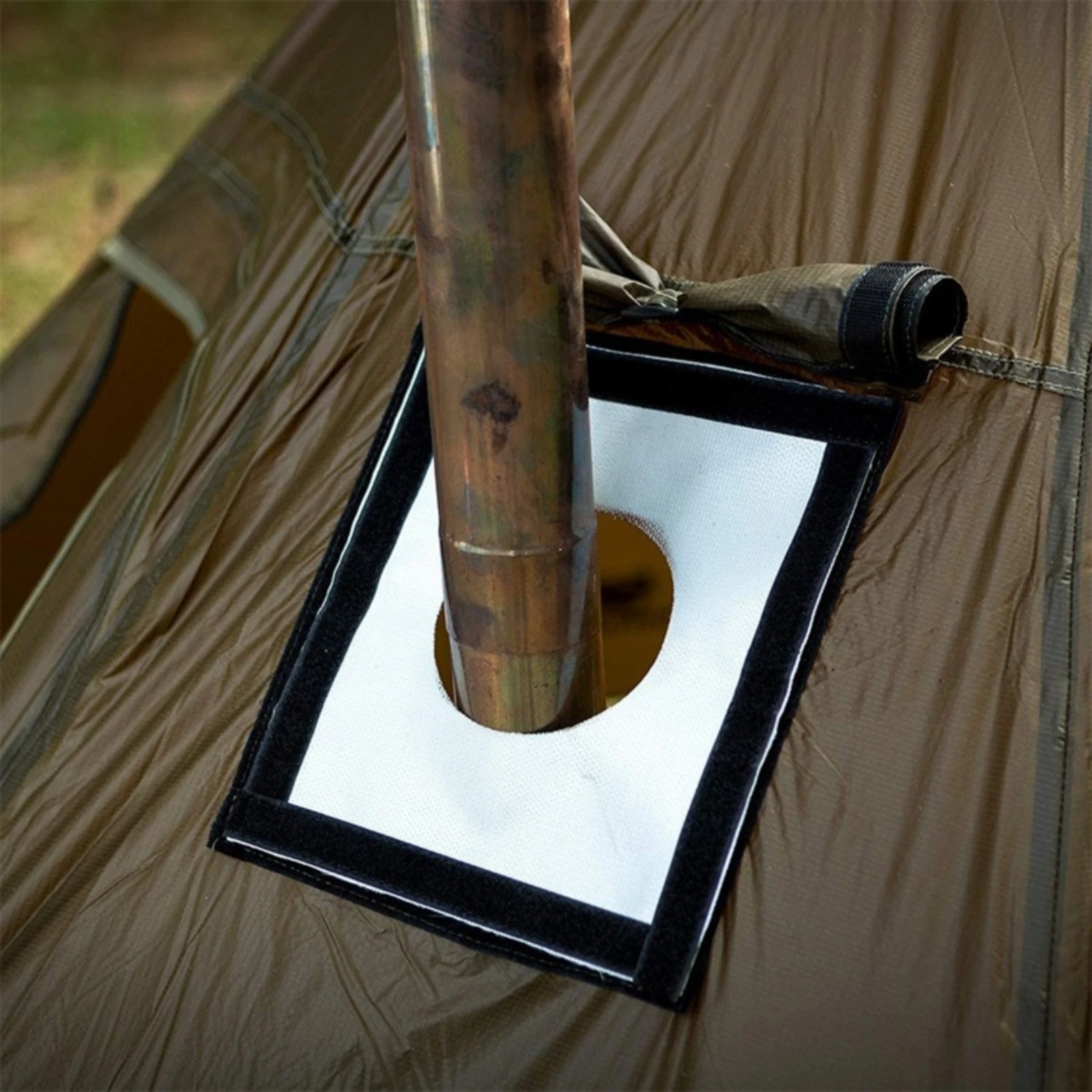 Stove Jack Cover with Hook-and-Loop Border Fire-Resistant Tent Stove Flue Cover Waterproof Lightweight for Campers