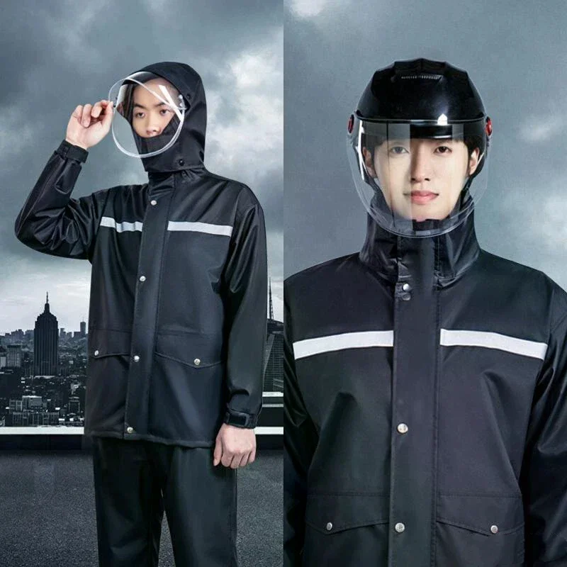 Full Body Raincoat And Rainpants Suit For Electric Bicycle Motorcycle Reflective Split Design For Takeaway Riding Storm Protec