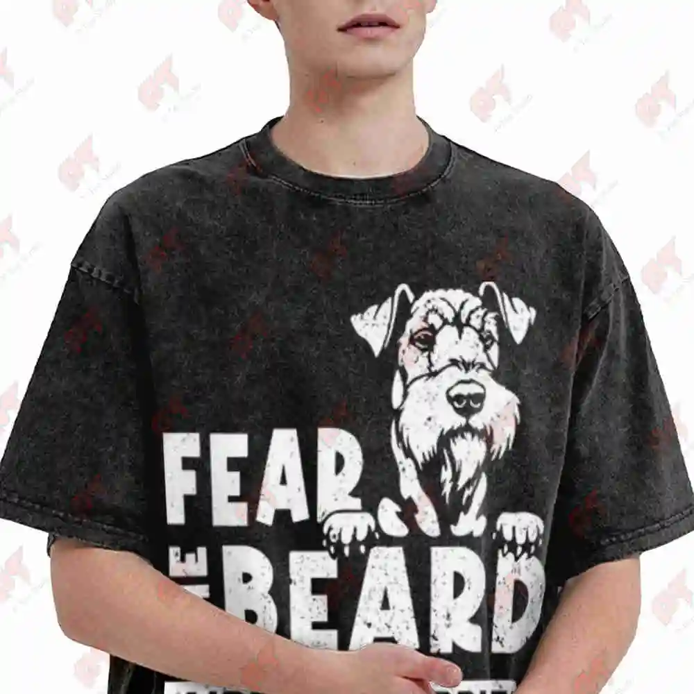 Fear The Beard Airedale Terrier Dog Lover Pet Vintage Washed Tee Pure Cotton T-Shirt