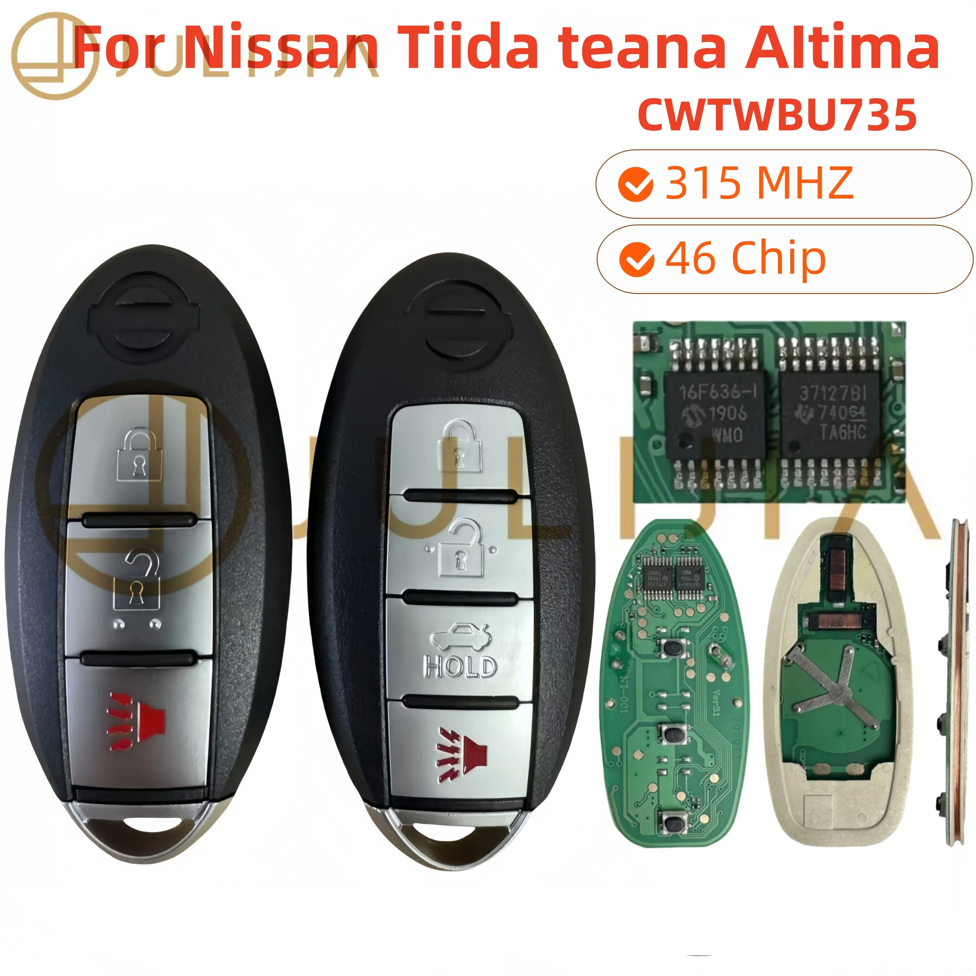 

Для Nissan Tiida Teana Altima Maxima Armada Xtrail Pathfinder Rogue Versa Juke удаленный ключ от автомобиля 46 чип 315 МГц CWTWBU735 CWTWBU729
