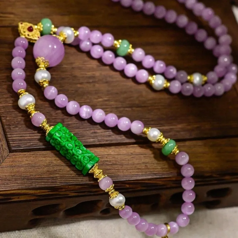 

Кулон Lucky Cloud из натурального кунцита, стерлинговое золото S925, устойчивый к потускнению, жадеит, зеленая длинная цепочка, регулируемый дух, подарок