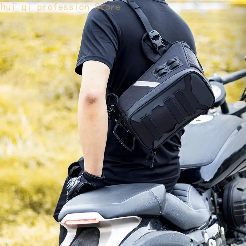 Motorrad-Tankrucksack zum Mitnehmen mit 5 l Stauraum, Einstiegsöffnung oben, Schnallenriemen und Polyestergewebe für tägliche – Detail 10